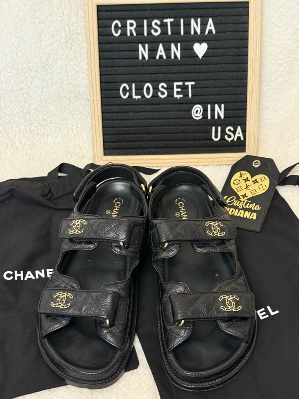 CHANEL quilted Dad sandals with gold hardware